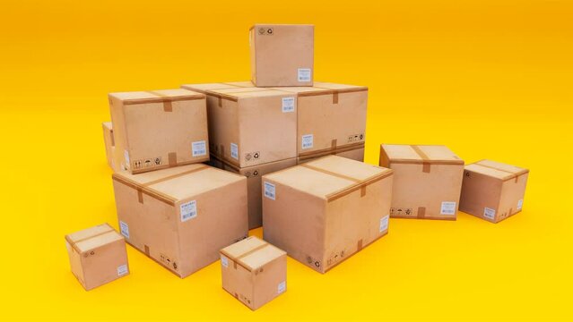 3D Boxes on yellow background