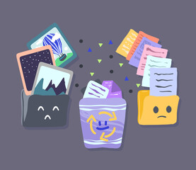 90s style ui. Trash bin icon. deleting files. Cartoon style. Vector illustration. Postcards, print for t shirt, stickers