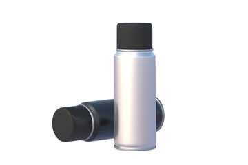 Two cans of spray paint with lids isolated on white background. 3d render