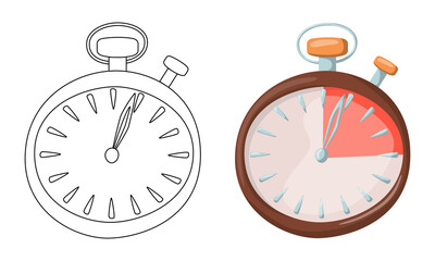 Set of vector Stopwatch isolated on white background in line art flat color cartoon style.