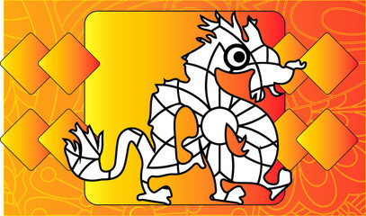 Colorful and black and white page for coloring book. Illustration of fantastic red dragon. Printable worksheet for children exercise book. Online education. Flat cartoon vector. Animals for kids.