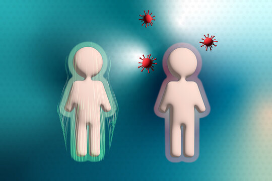 Two people surrounded by viruses