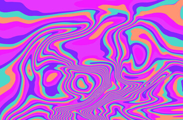 Fototapeta na wymiar The 1970s-style wavy retro background in a psychedelic bright acidic colors.