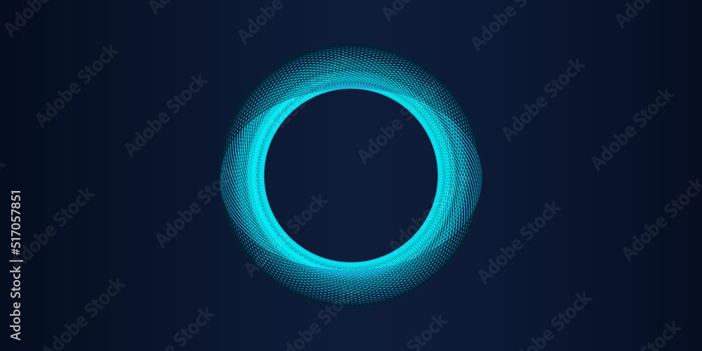 Poster abstract circles lines pattern blue round frame colorful light isolated on dark, black background. v