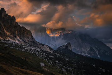 Fototapeta na wymiar Mountain trail Giau Pass in Dolomites