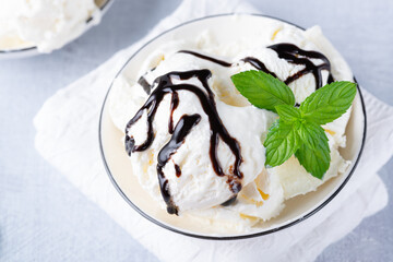 Homemade Organic Vanilla Ice Cream with Mint.