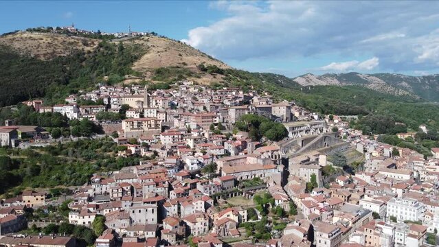aerial view of the historic city of Palestrina located on the side of a mountain, not far from Rome