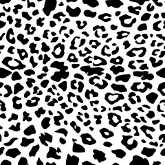 Seamless leopard pattern. Fashionable background. Black and white vector illustration. Animal texture for print, textile, fabric.