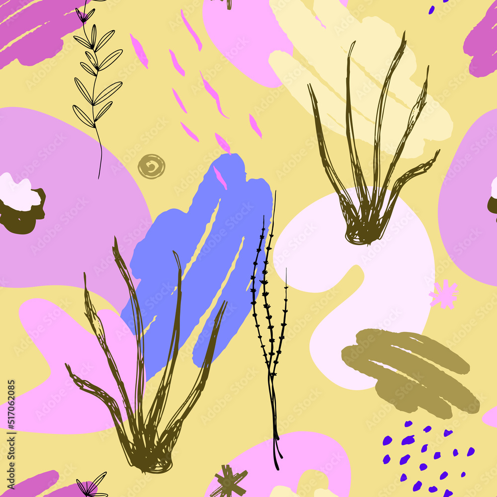 Poster colorful cheerful seamless abstract pattern in a modern style for printing on fabric, for the backgr