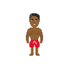 Dark-skinned man in red shorts, isolated on white background. Pixel art design. 8 bit logo for game. Character vector illustration. eps 10