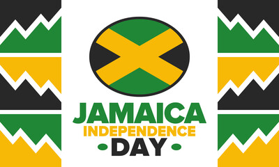 Jamaica Independence Day. Independence of Jamaica. Holiday, celebrated annual in August 6. Jamaica flag. Patriotic element. Poster, greeting card, banner and background. Vector illustration