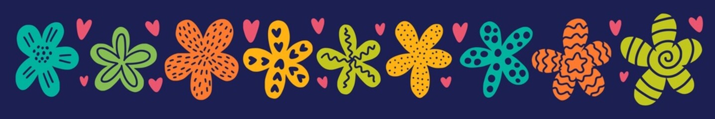 Horizontal pattern of hand-drawn flowers