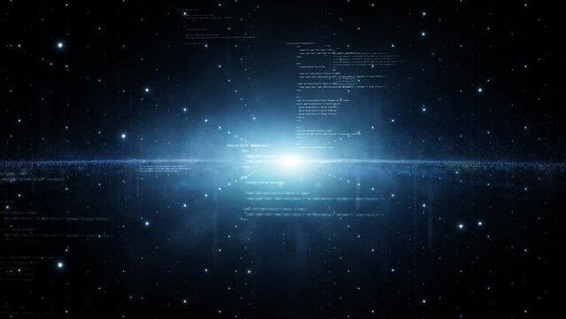 Digital technology cyberspace with text writen code animation.