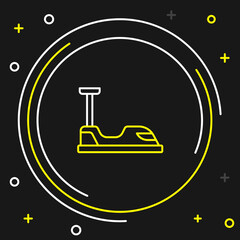 Line Bumper car icon isolated on black background. Amusement park. Childrens entertainment playground, recreation park. Colorful outline concept. Vector