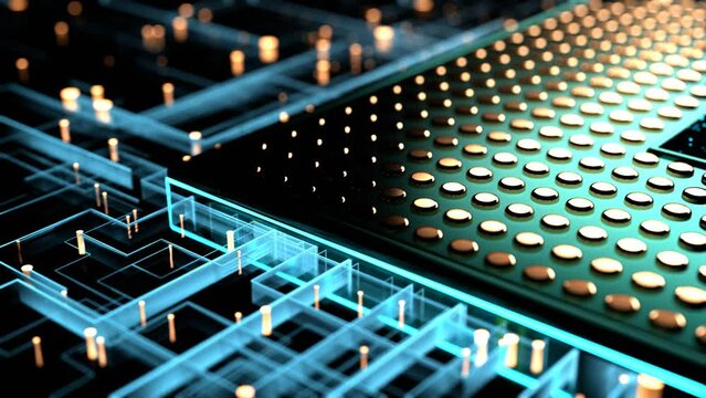 CPU. Modern processor. Motherboard. Computer chip with connections and signals.