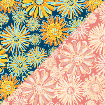Seamless Vector Pattern with Abstract Florals in Two Colorways