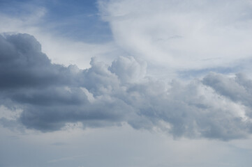 Scenic view of blue sky with white cumulus clouds, natural background