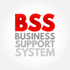 BSS Business Support System - components that a telecommunications service provider uses to run its business operations towards customers, acronym text concept background