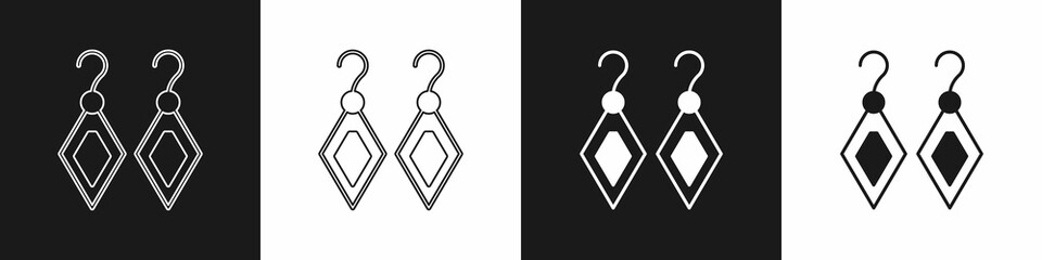 Set Earrings icon isolated on black and white background. Jewelry accessories. Vector