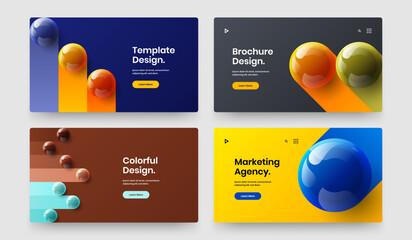 Minimalistic horizontal cover design vector layout collection. Geometric realistic spheres site template set.