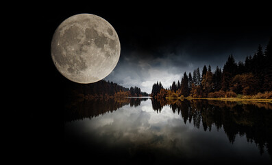 the moon lake and a forest