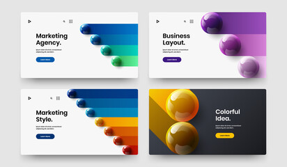 Fresh booklet design vector template set. Original 3D spheres flyer concept composition.