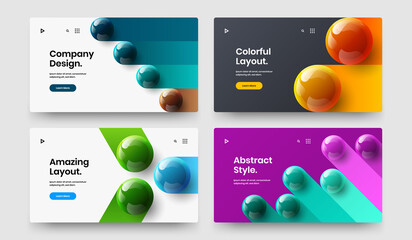 Fresh realistic spheres journal cover layout composition. Clean company brochure vector design template bundle.
