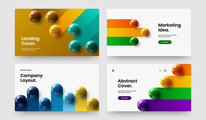Multicolored 3D balls corporate identity illustration bundle. Fresh poster design vector template collection.