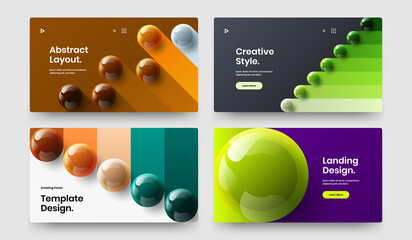Vivid 3D spheres company cover layout collection. Isolated presentation design vector concept composition.