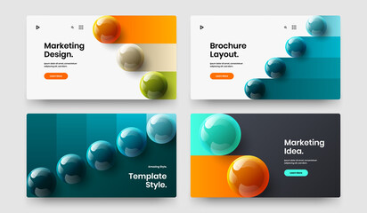 Abstract book cover design vector concept composition. Clean realistic spheres website layout bundle.