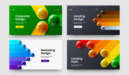 Unique site screen design vector layout set. Amazing 3D balls booklet concept collection.