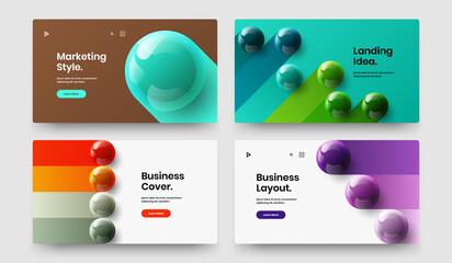 Creative 3D spheres annual report template set. Simple web banner design vector layout collection.