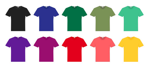 T-shirt different colors set. Templates collection. Vector  illustration isolated on white.