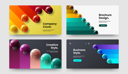 Colorful placard vector design illustration bundle. Premium 3D spheres company identity layout set.