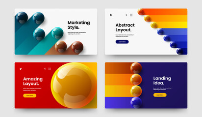 Simple 3D spheres website concept set. Colorful front page vector design illustration bundle.