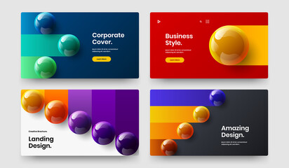 Premium front page vector design layout set. Colorful realistic balls site screen concept collection.