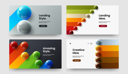 Simple company brochure vector design concept collection. Isolated realistic spheres postcard template set.