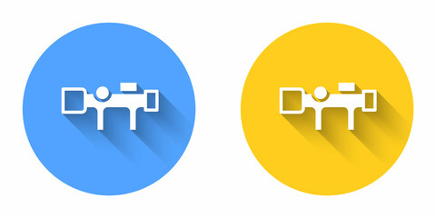 Fototapeta premium White Sniper optical sight icon isolated with long shadow background. Sniper scope crosshairs. Circle button. Vector