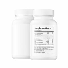 White bottle mockup. Front and rear view with sample text. Vector illustration isolated on white background. Perfect for medical, cosmetic, pharmacy products. EPS10.	