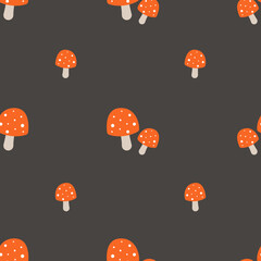 Amanita mushrooms pattern, seamless pattern with mushrooms, autumn, autumn pattern, seamless pattern with amanita mushrooms	