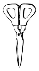 Scissor doodle. Sketch of office stationery, equipment, tool. Hand drawn vector illustration. Outline clipart isolated on white background.