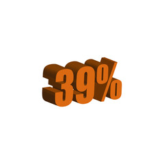 39 percent 3D orange text. 39% 3D text on white background. Thirty-nine percent Special offer, discount and percentage tag vector