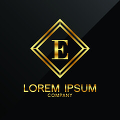 Letter E logo Alphabet logotype gold vector design