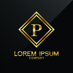 Letter P logo Alphabet logotype gold vector design