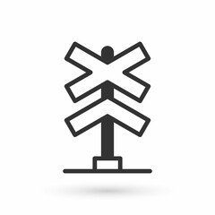 Grey Railroad crossing icon isolated on white background. Railway sign. Vector