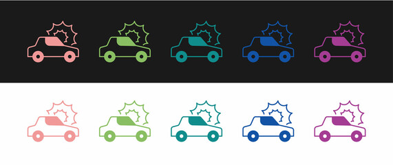 Set Car insurance icon isolated on black and white background. Insurance concept. Security, safety, protection, protect concept. Vector