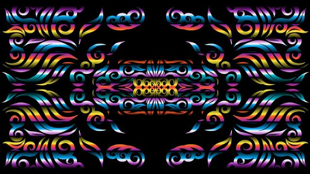 luxurious caleidoscope motion graphics colourful rainbow flowers line art pattern of indonesian culture traditional  batik  for intro opening ads commercial