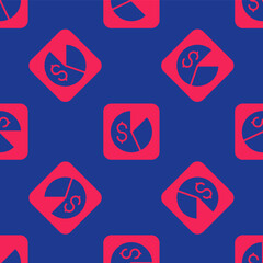 Red Market analysis icon isolated seamless pattern on blue background. Report text file icon. Accounting sign. Audit, analysis, planning. Vector