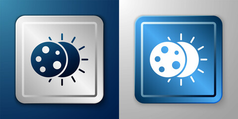 White Eclipse of the sun icon isolated on blue and grey background. Total sonar eclipse. Silver and blue square button. Vector