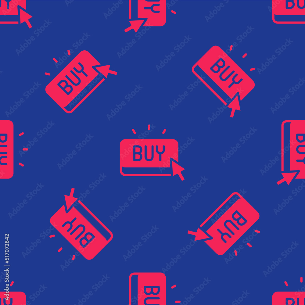 Poster red buy button icon isolated seamless pattern on blue background. vector